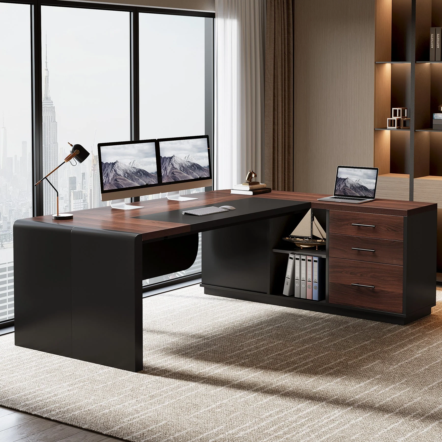 office desk with cabinet